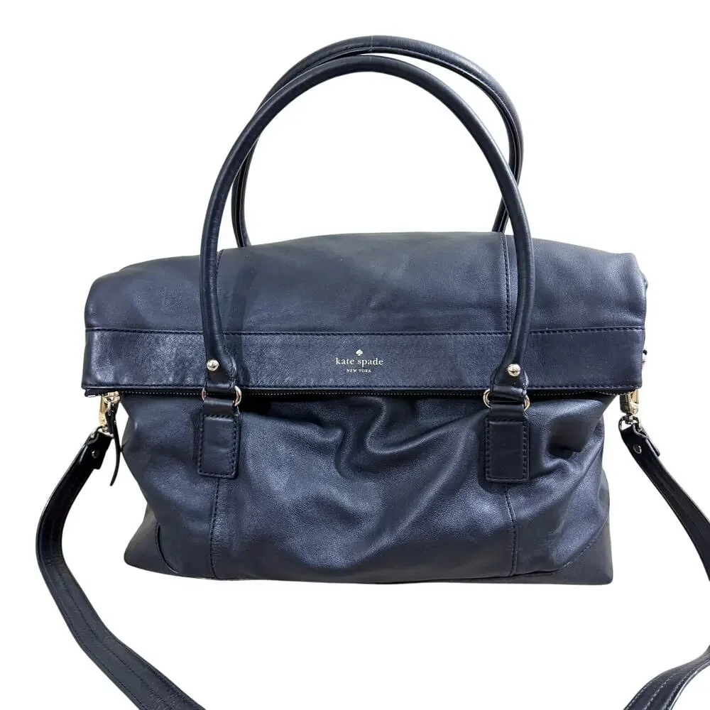 Kate Spade Black	Leather XL Satchel EUC Flap Closure Removable Crossbody Strap - Picture 7 of 7